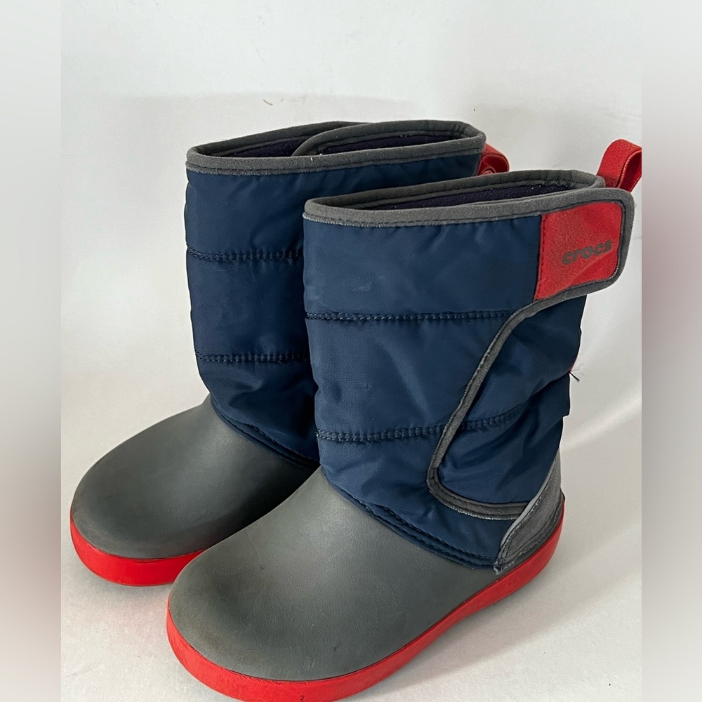Crocs Lodge Point Children kids C10 Toddler Navy Blue Red Snow Boot